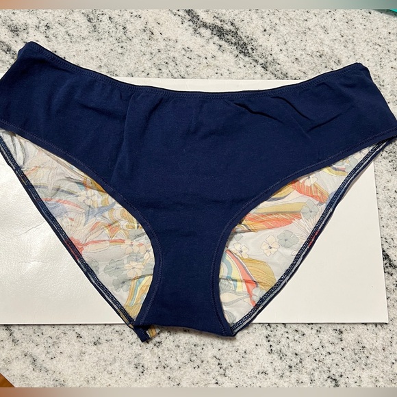 2017 Victoria’s Secret Blue Cotton Patterned Mesh back Hiphugger Panties VS XL - Picture 1 of 3